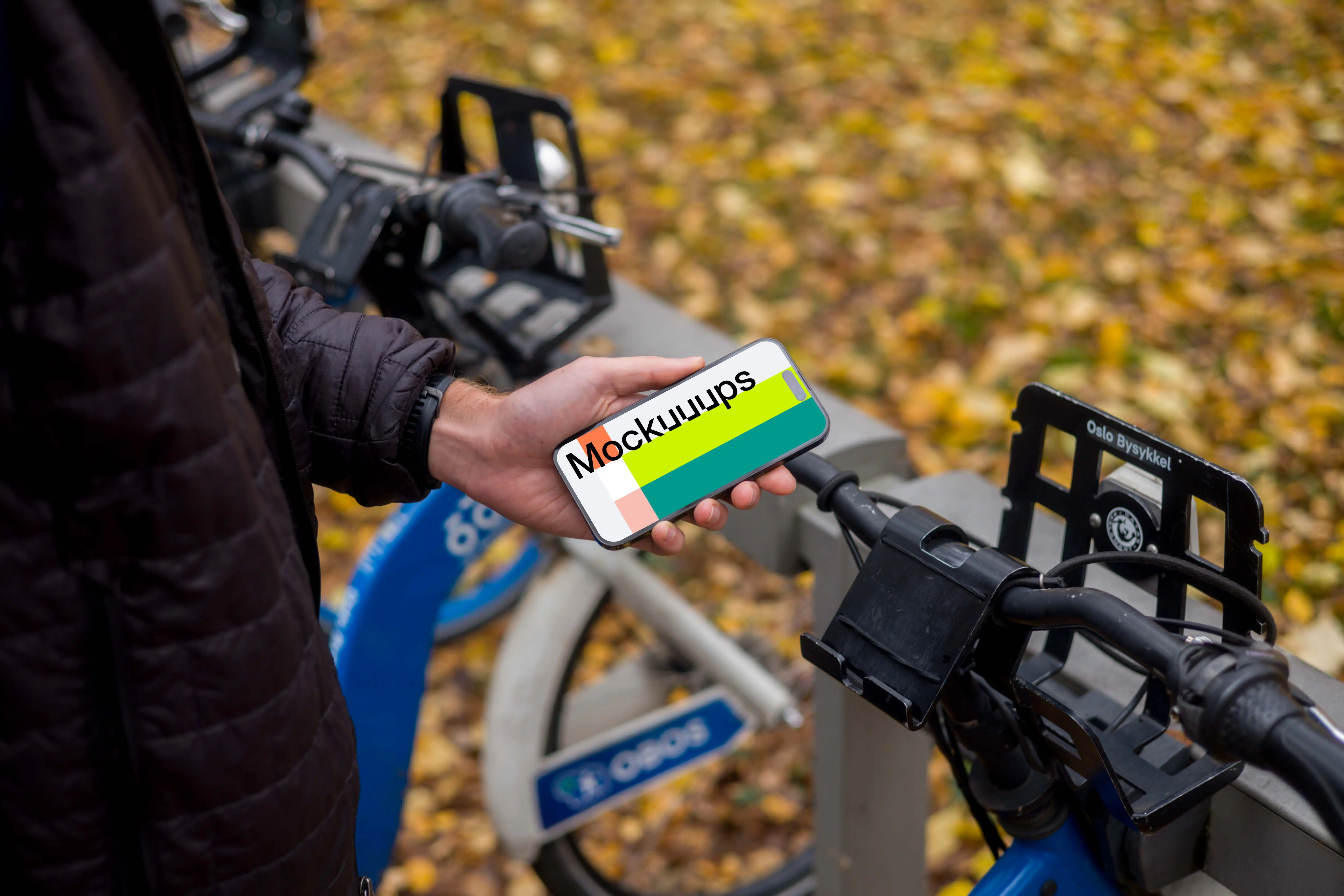 Renting a city bike with smartphone mockup