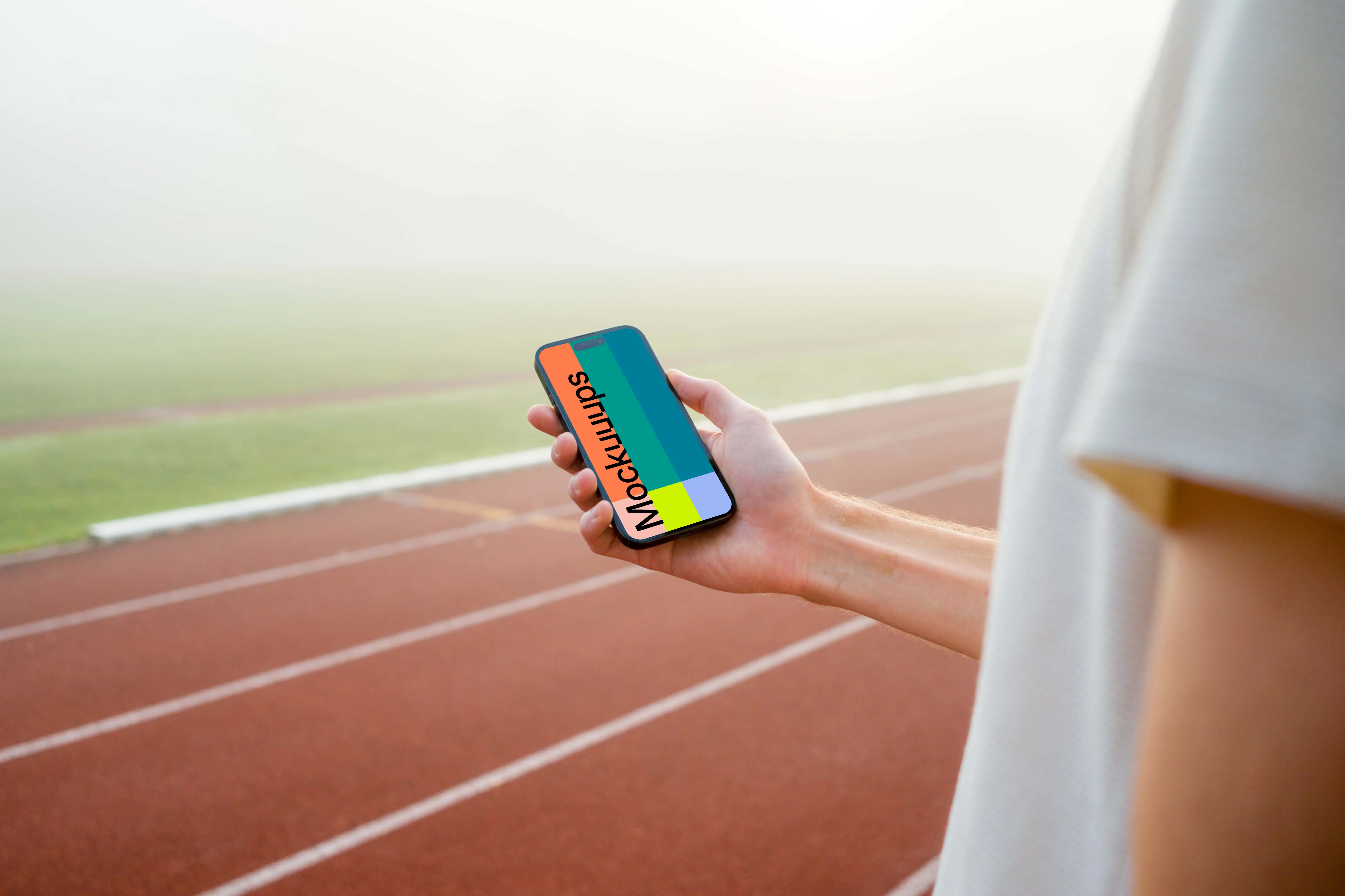 Runner holding an iPhone mockup