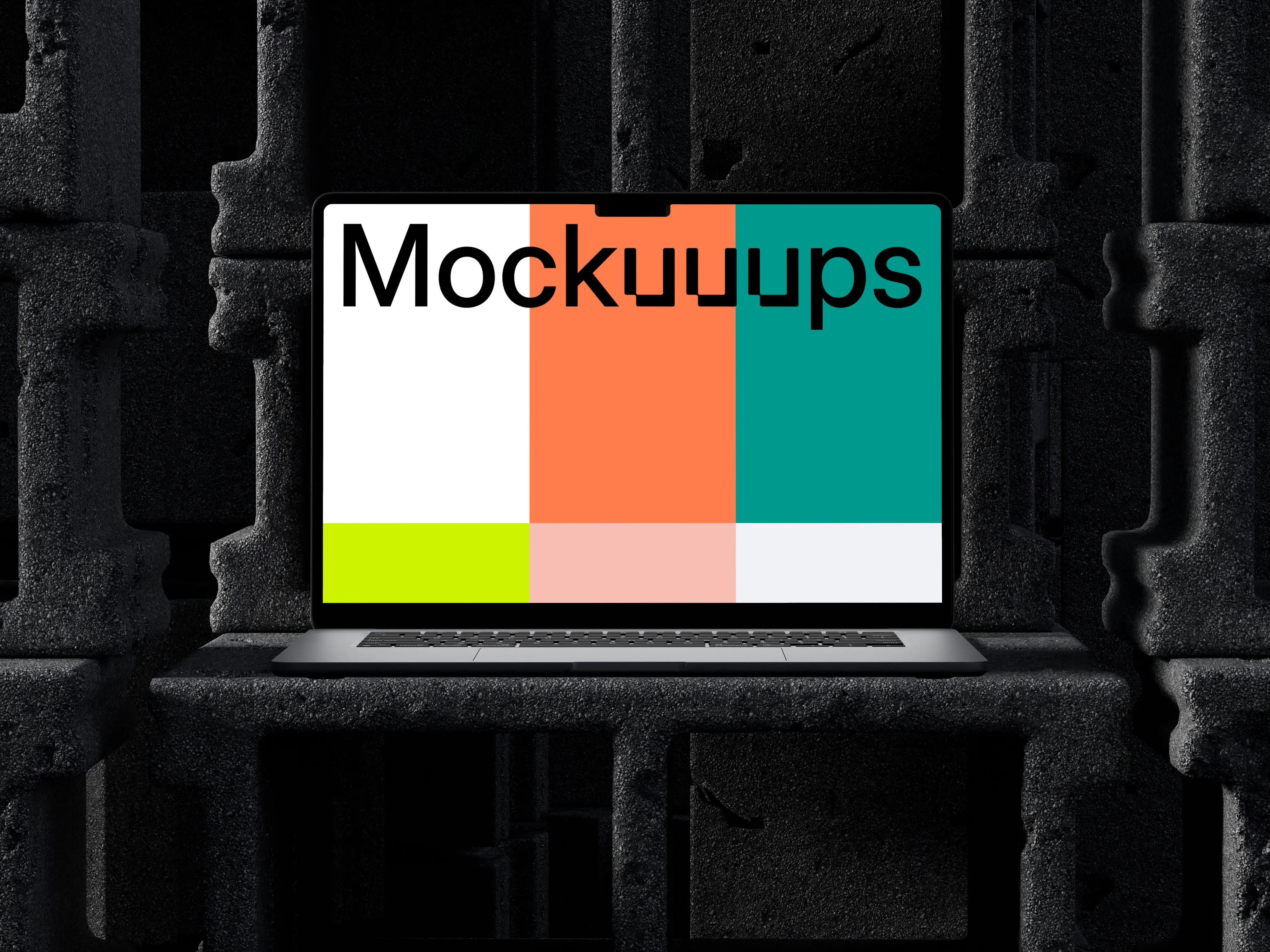 Sleek MacBook Pro mockup propped up on concrete blocks