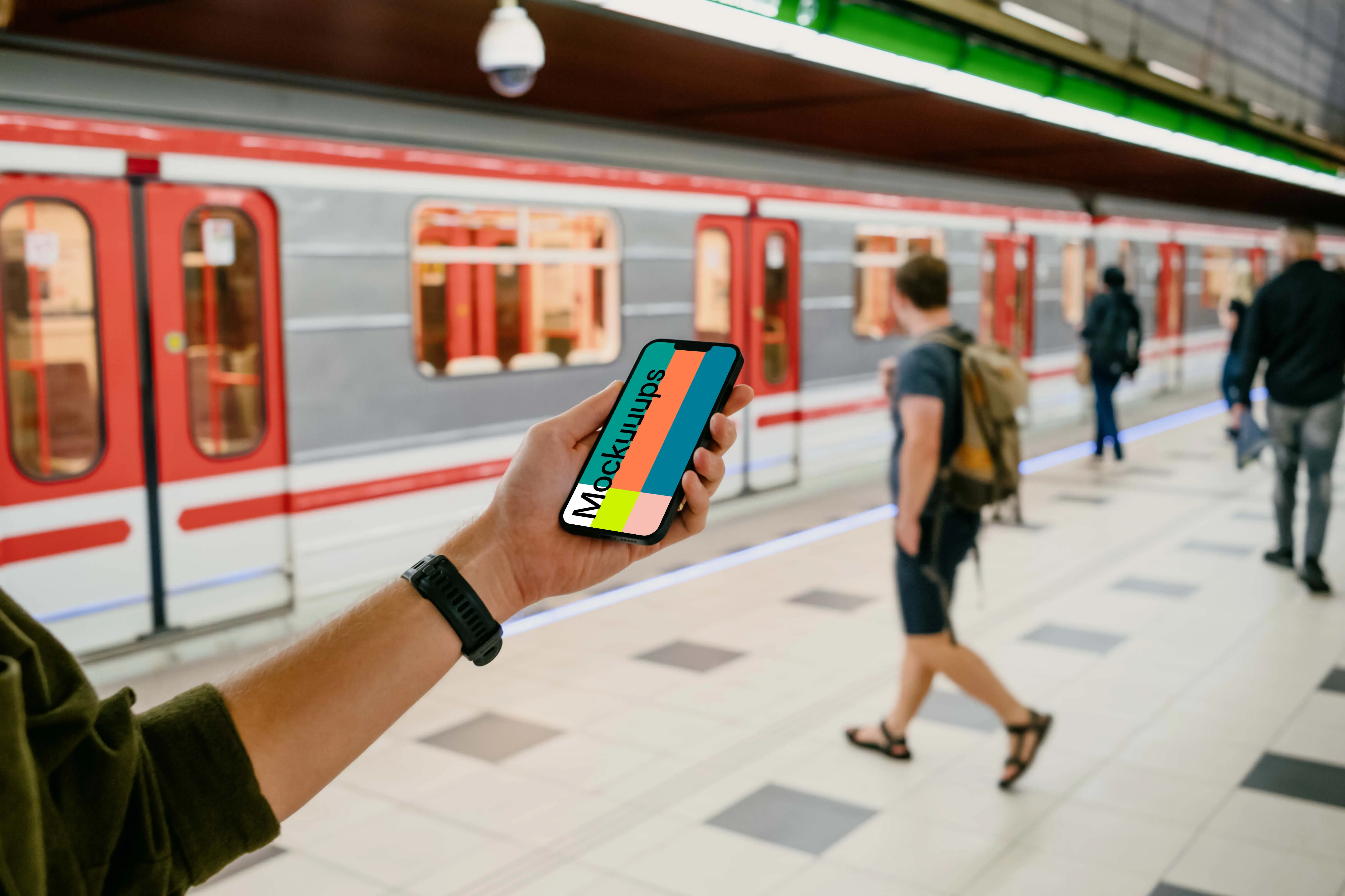 Smartphone mockup and subway station