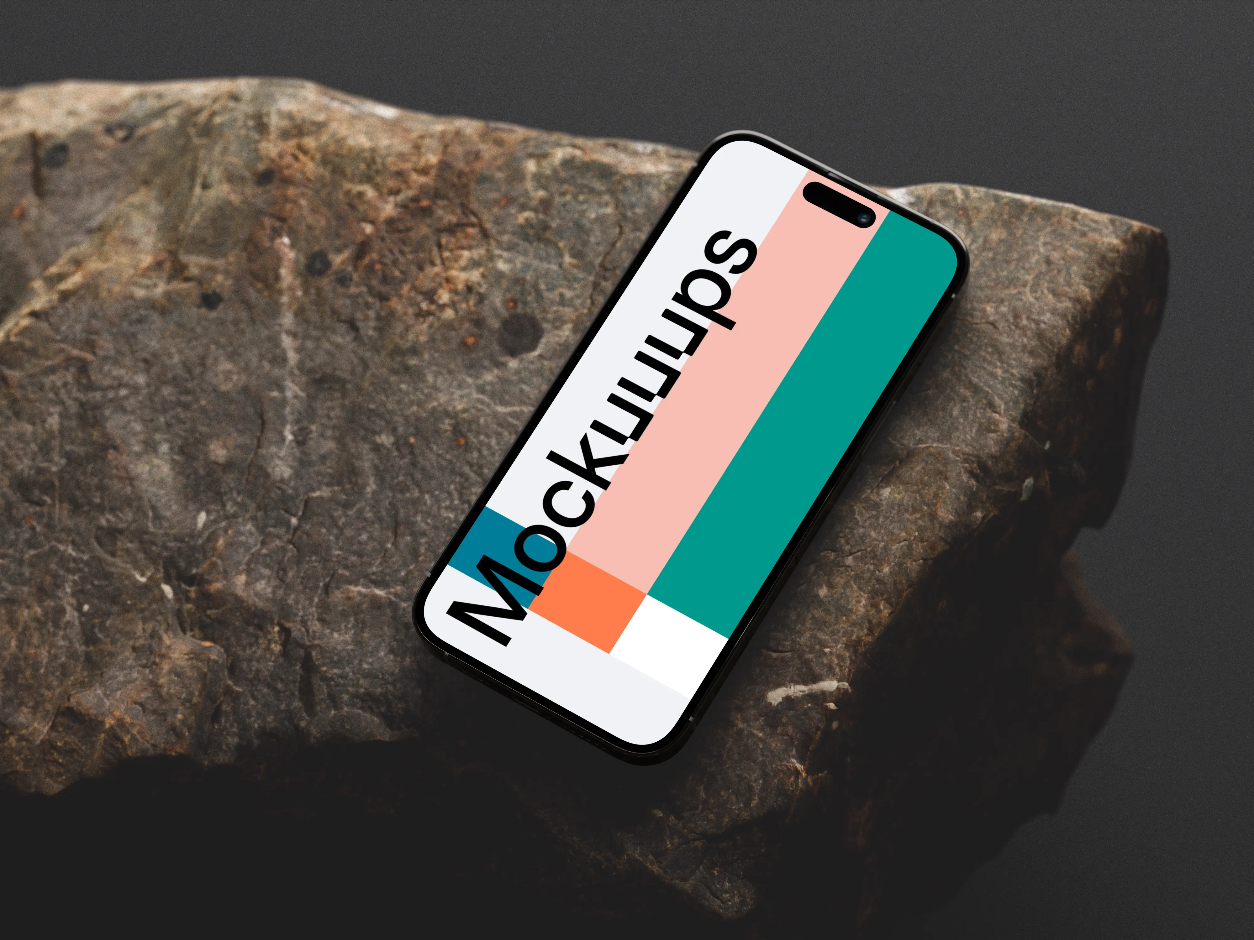 Smartphone mockup on a textured rock surface