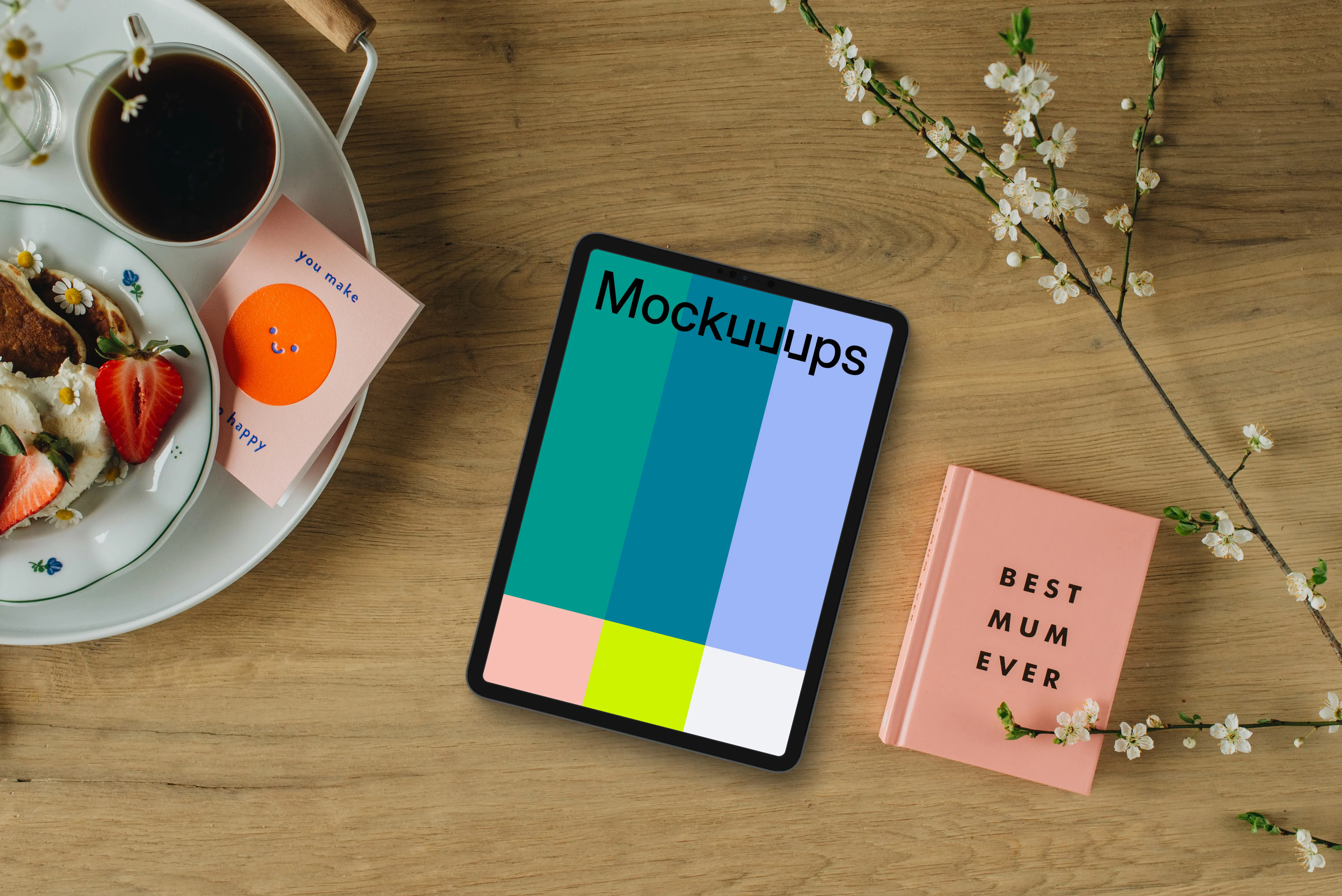 Tablet mockup in Mother’s day themed scene