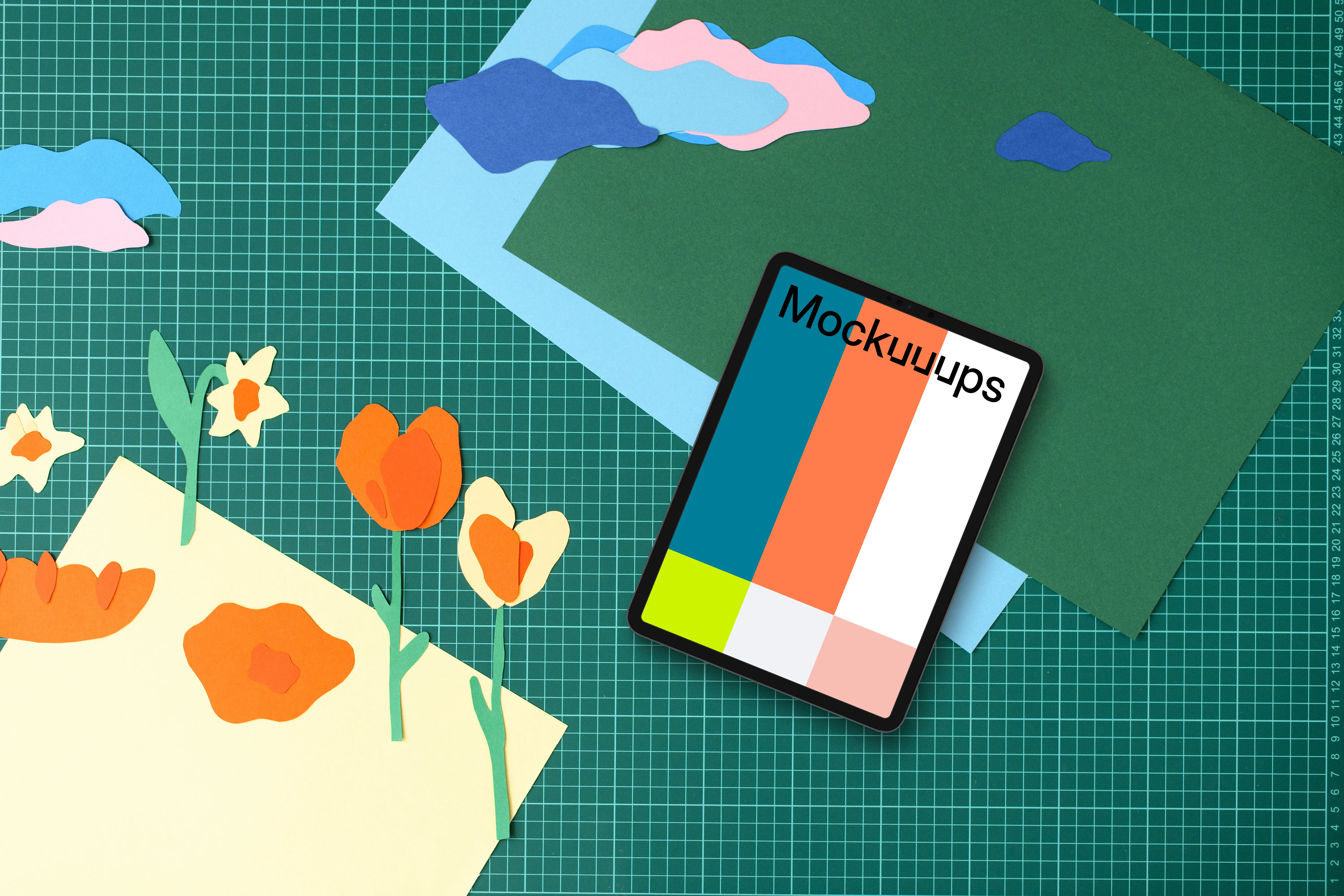 Tablet mockup with kid's art project theme