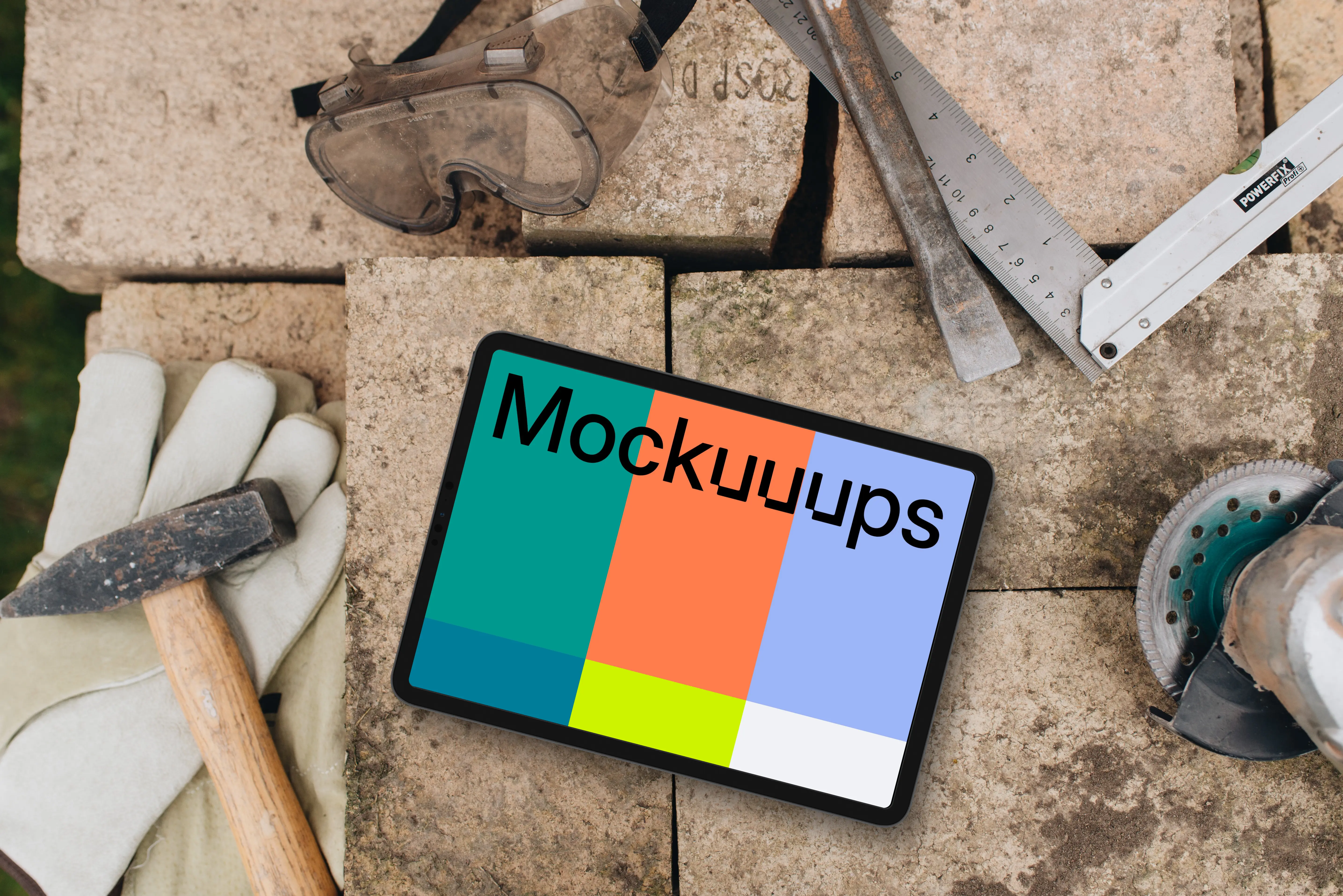 Tablet mockup with workshop tools