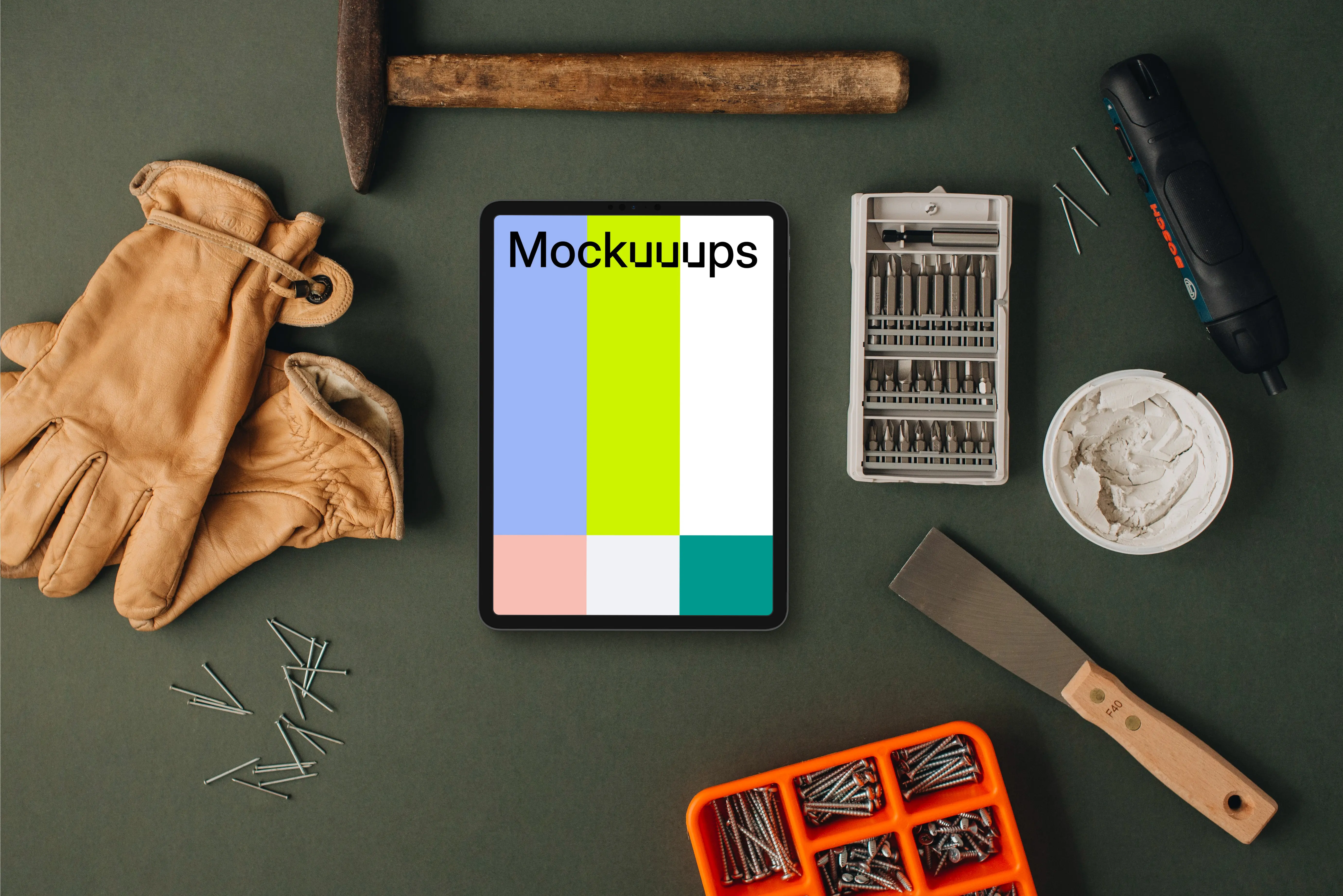 Tablet with a whole range of equipment for the workshop