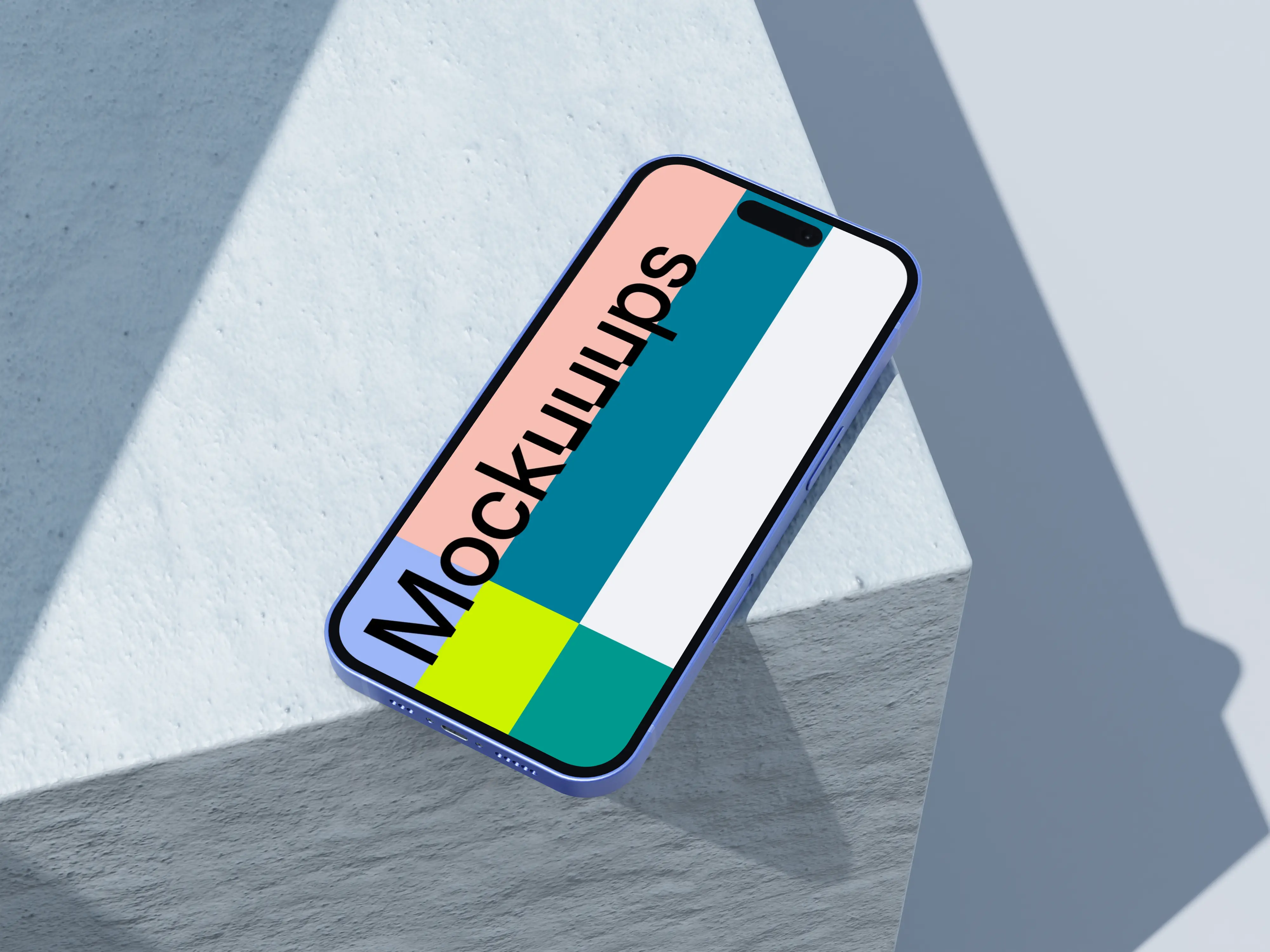 Ultramarine iPhone 16 mockup on concrete with shadows