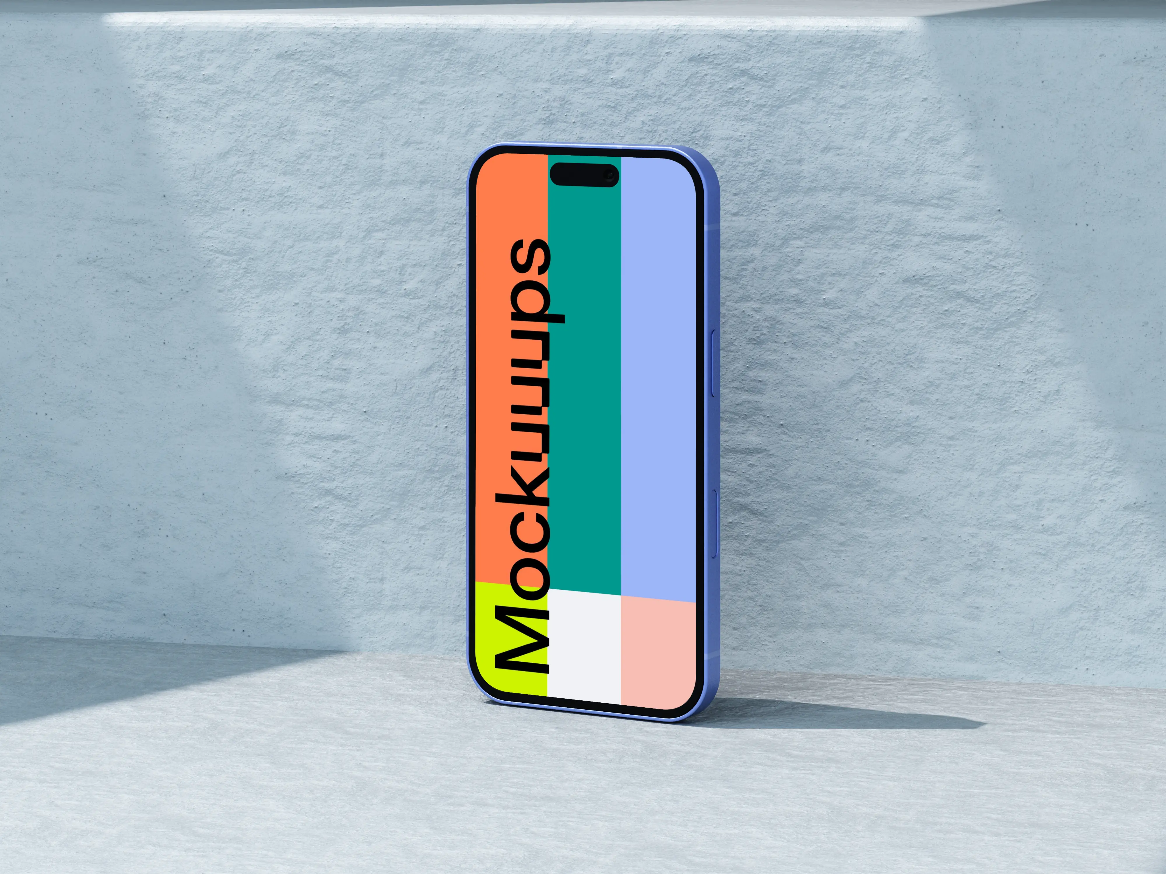 Ultramarine iPhone 16 mockup standing against a textured wall