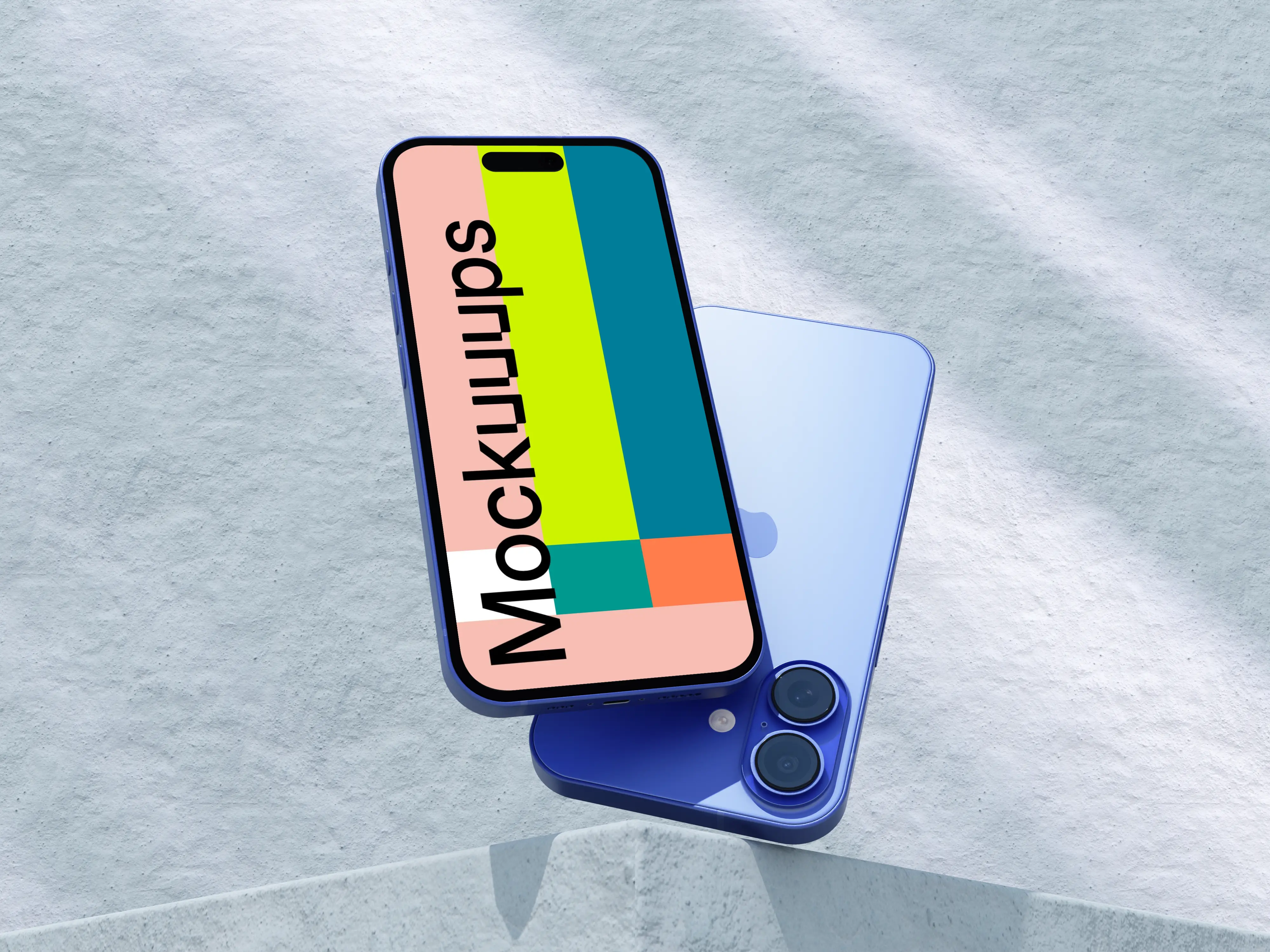 Ultramarine iPhone 16 mockup with a textured background