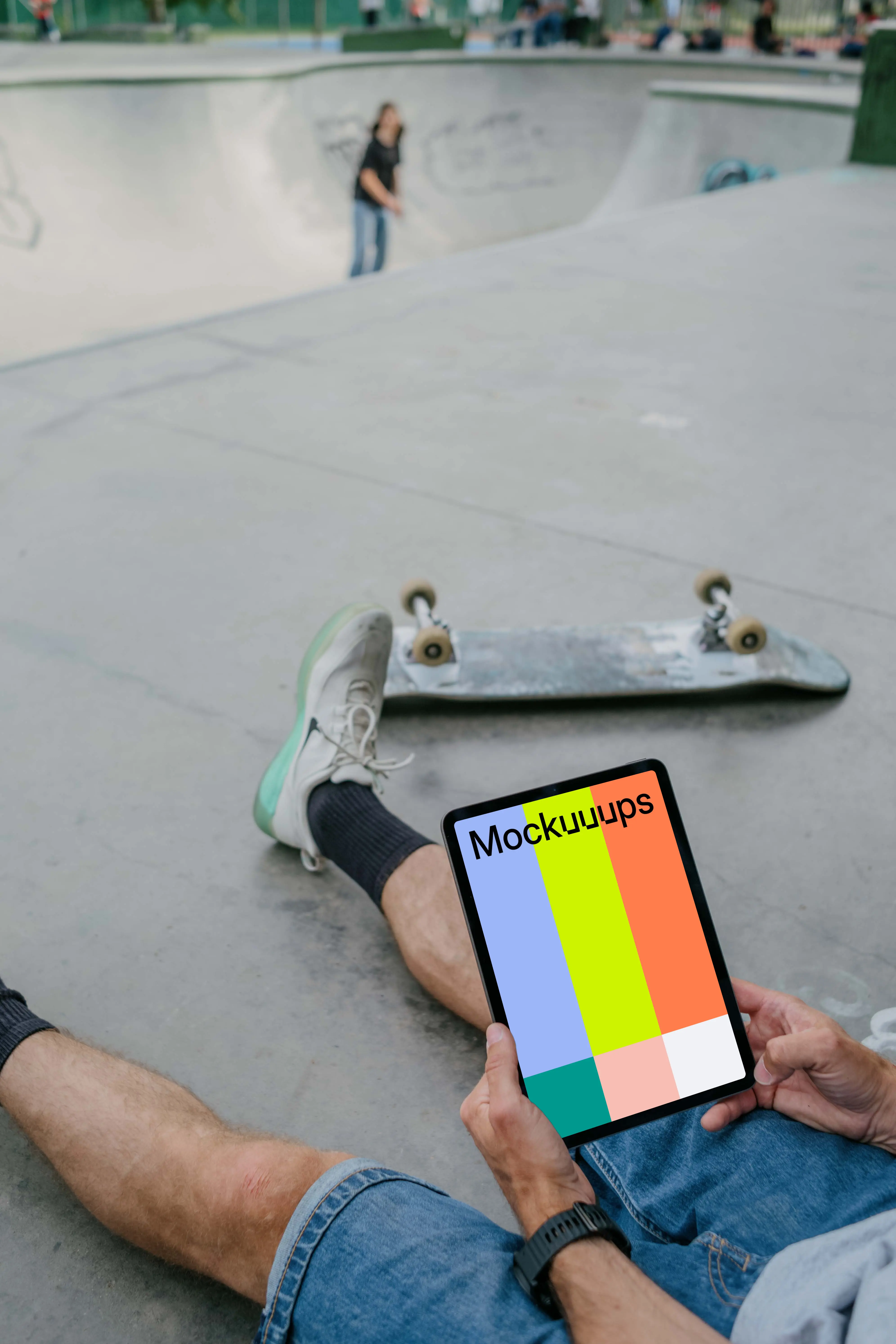 User holding a tablet mockup