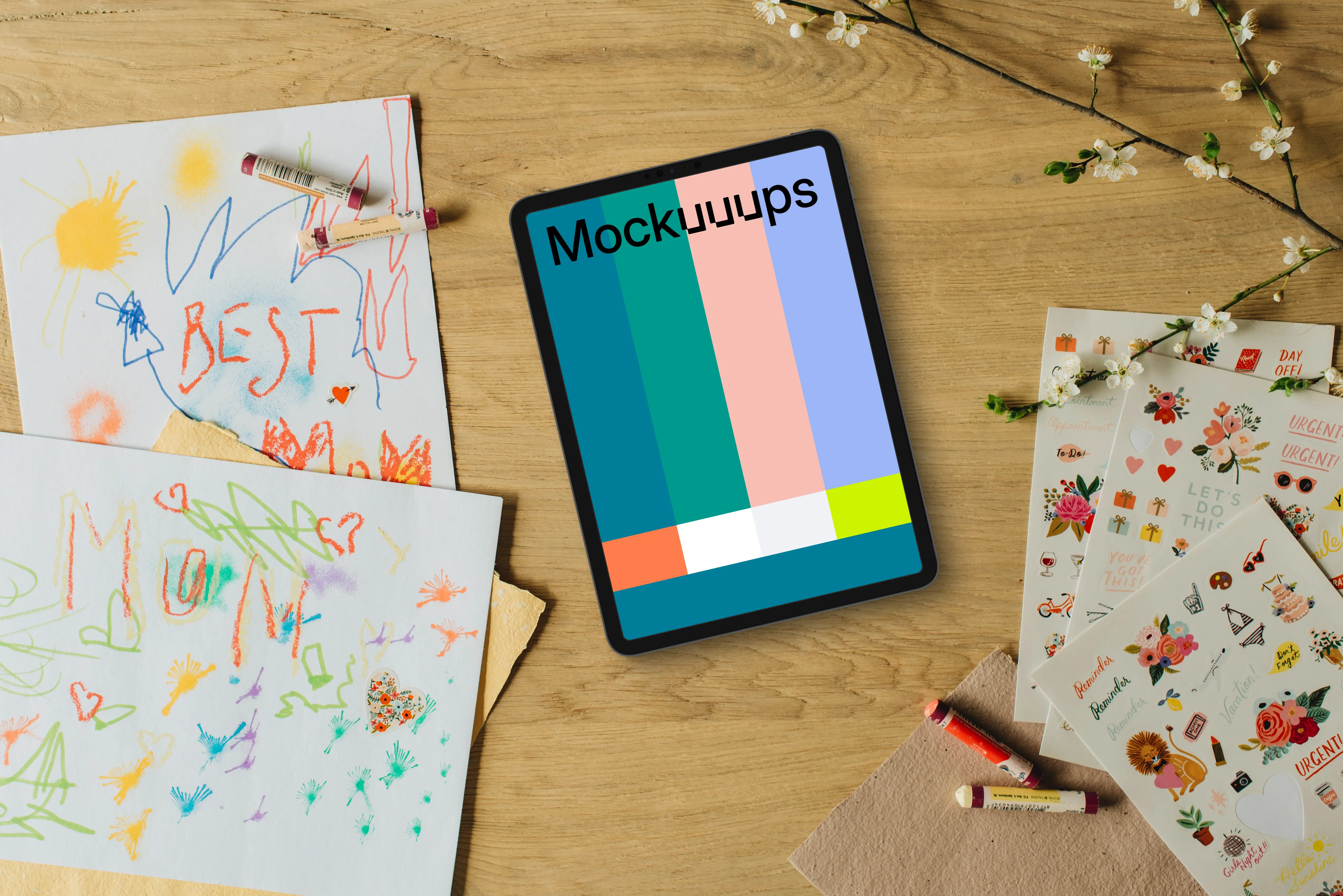 Wishes for mom next to the tablet mockup