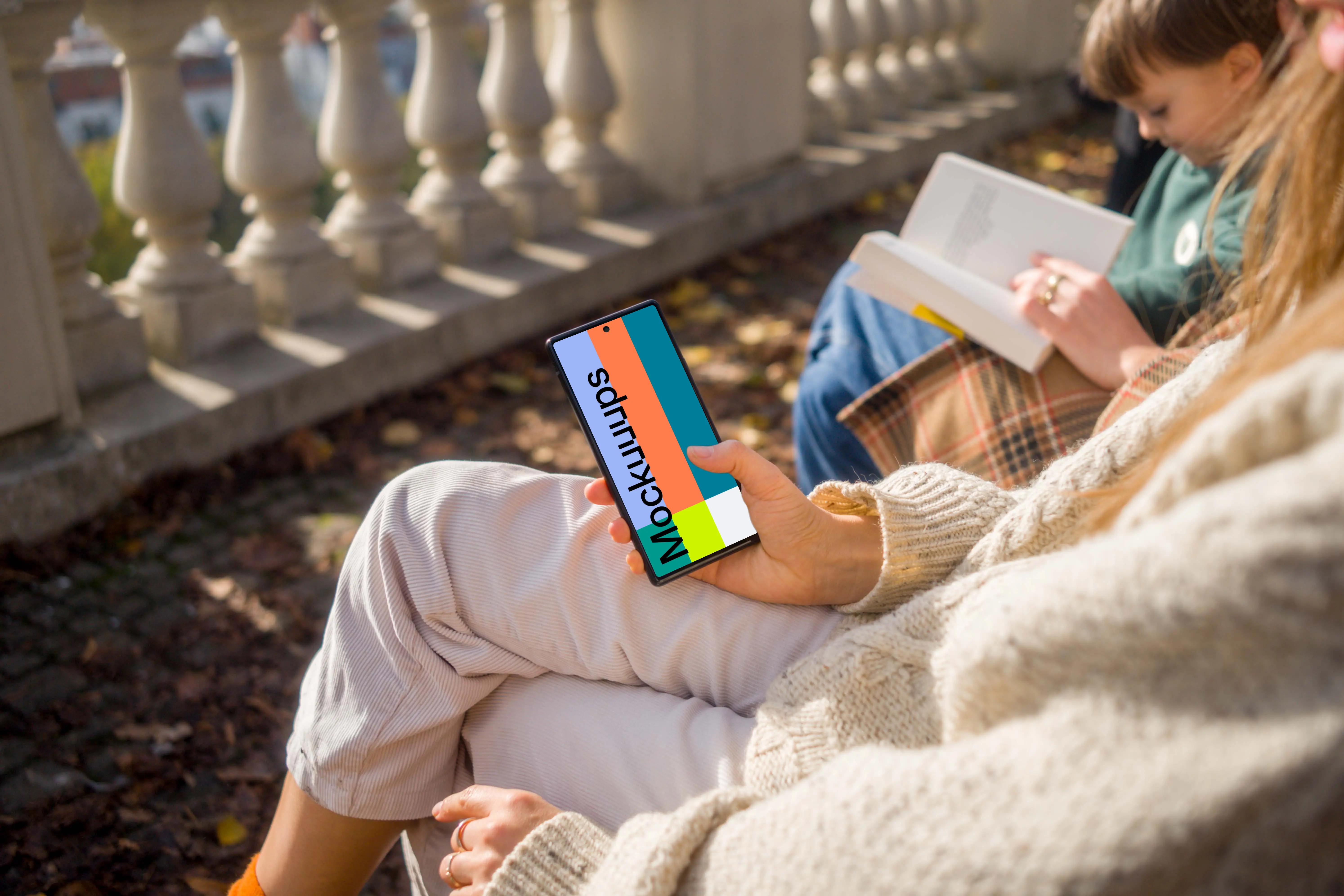 Woman hand scrolling on a phone mockup