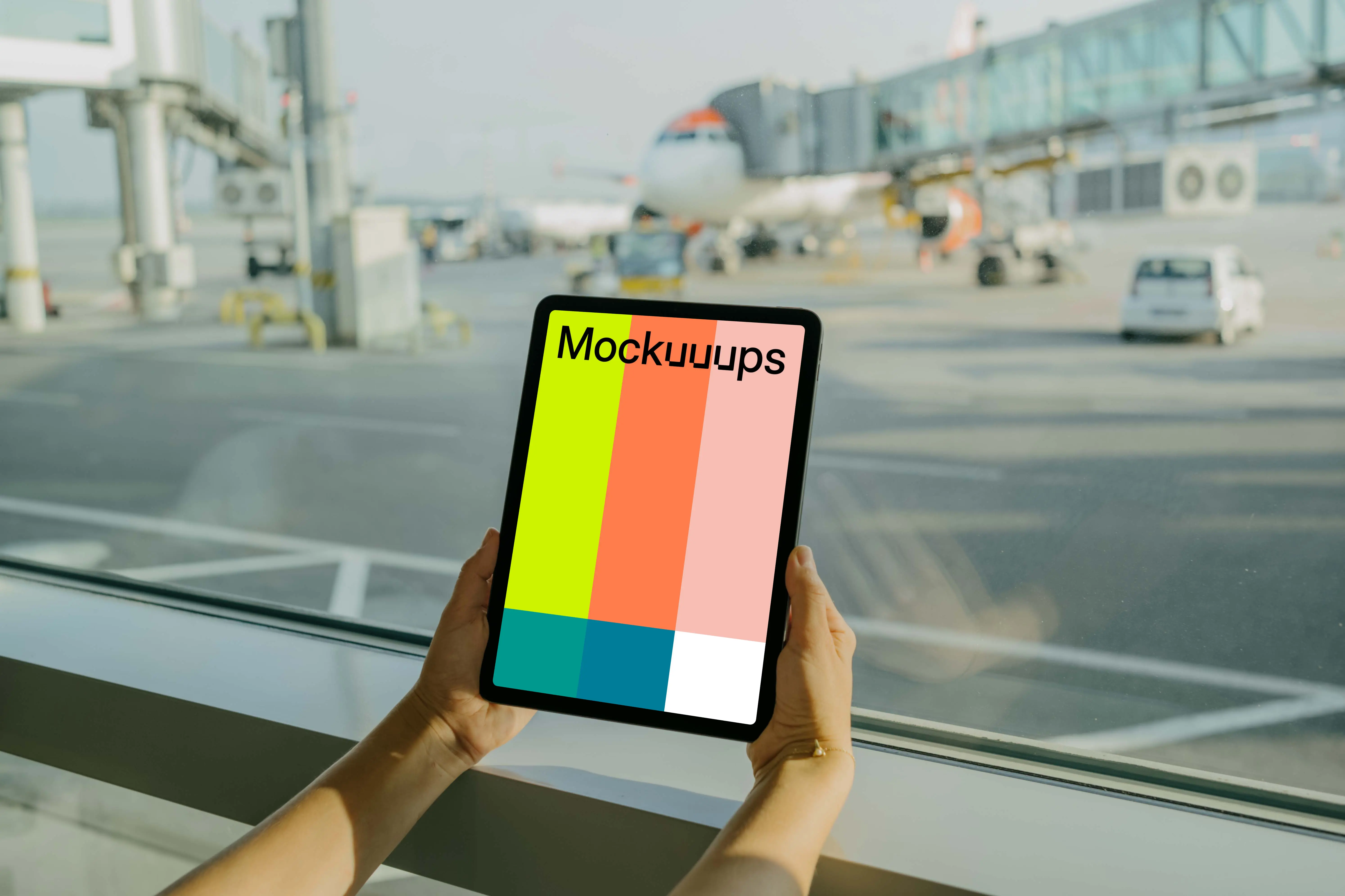 Woman hands holding an iPad Air mockup
