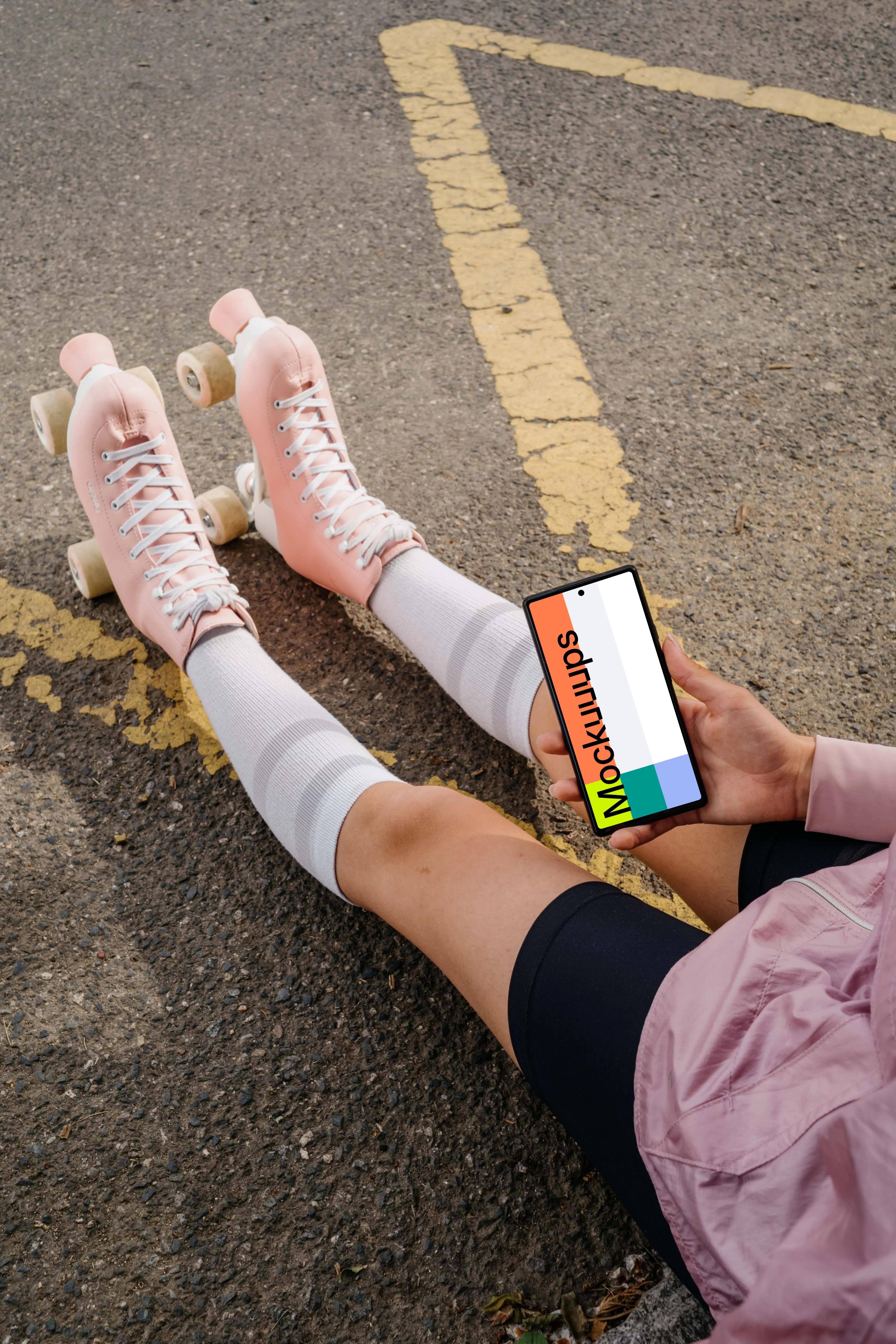 Woman holding a phone mockup