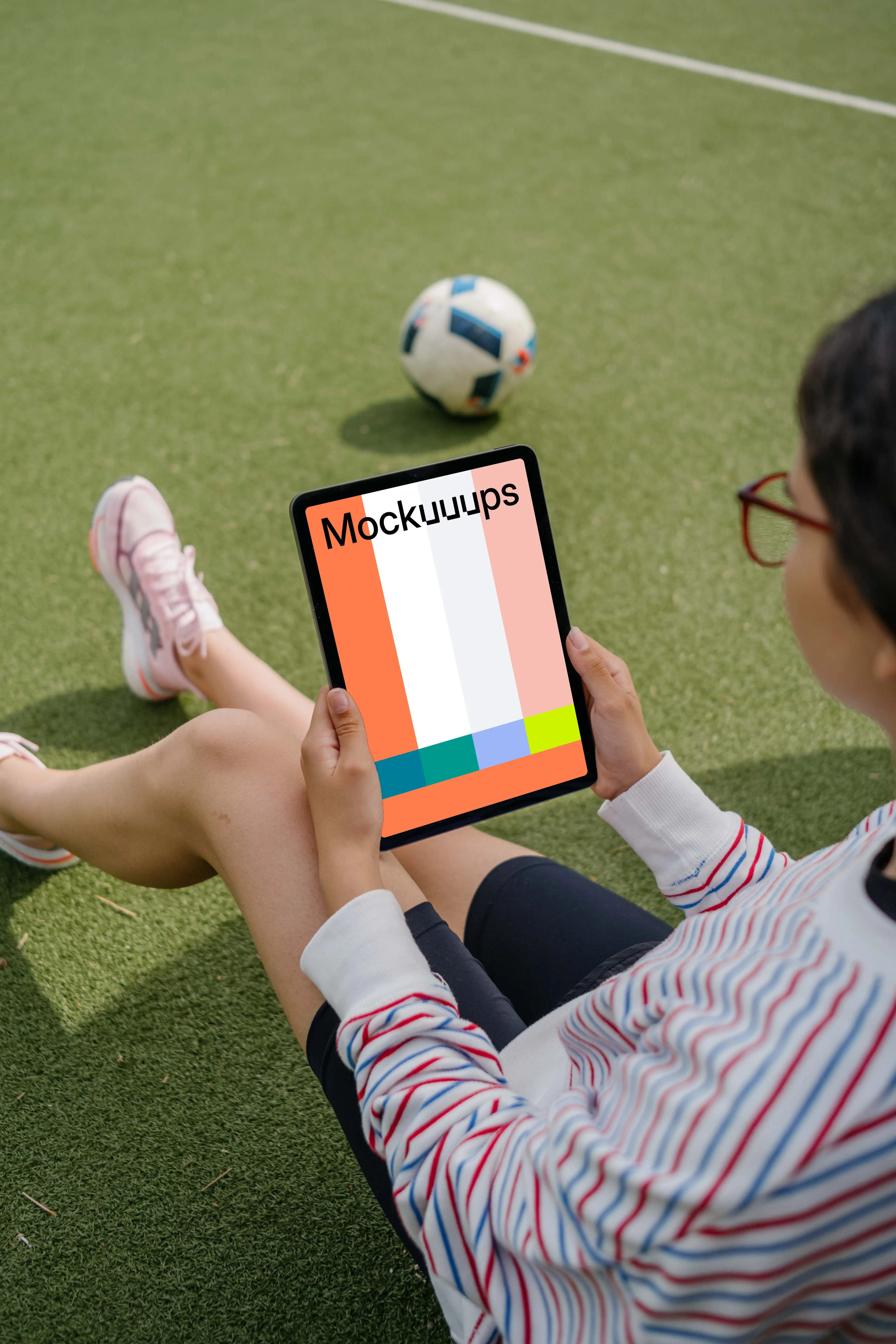 Woman looking at the iPad Air mockup