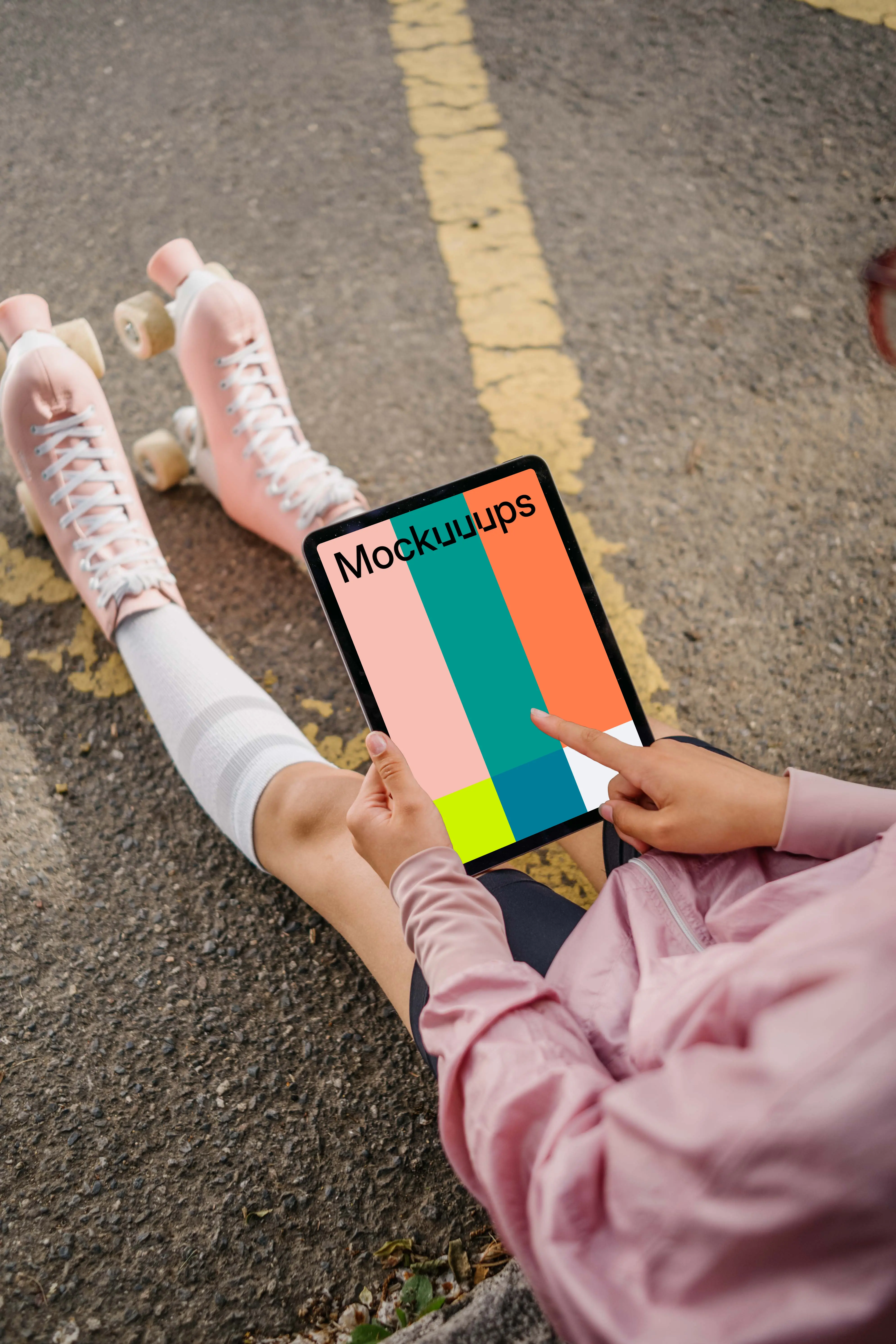 Woman pointing on an iPad Air mockup