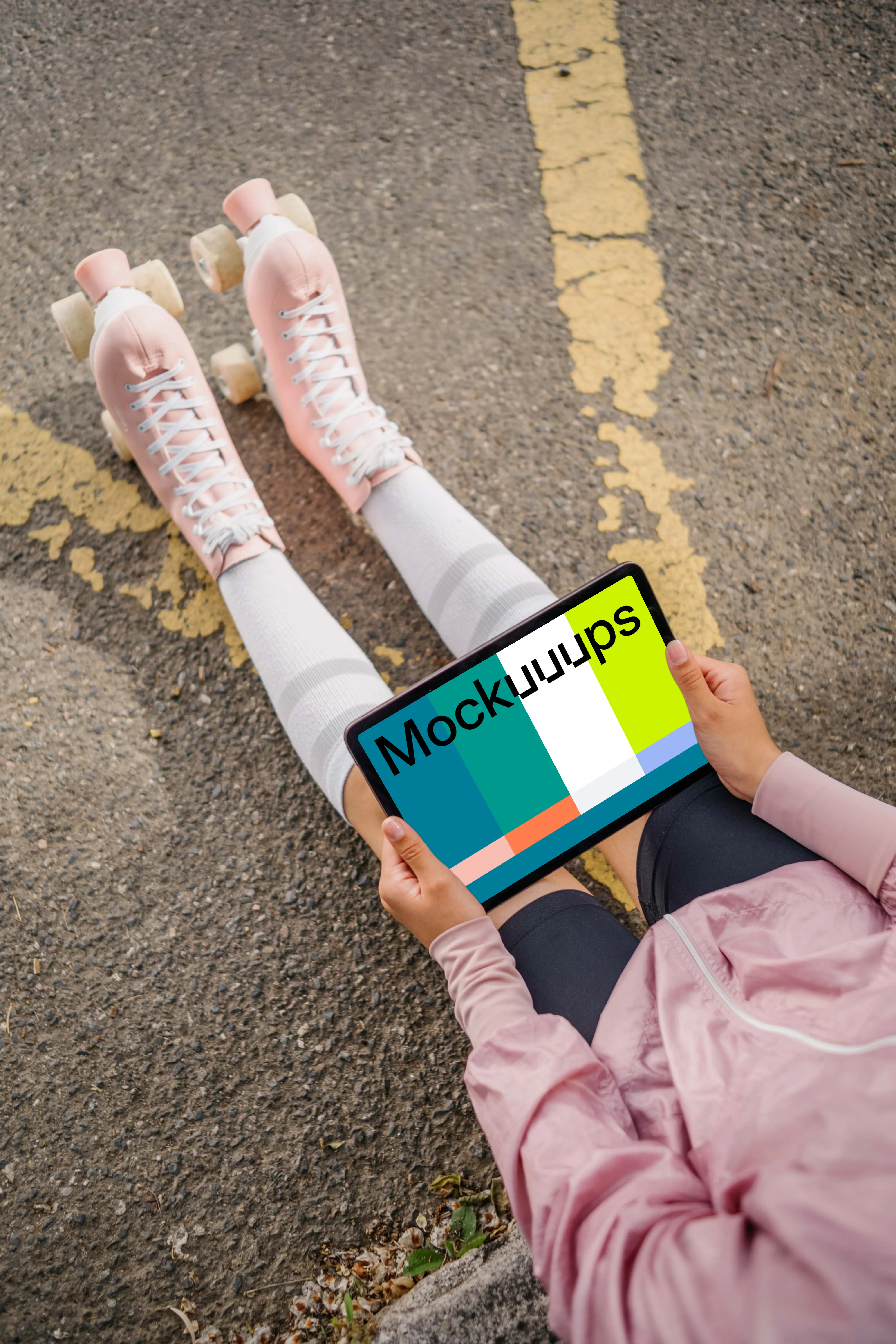 Woman reading on an iPad mockup