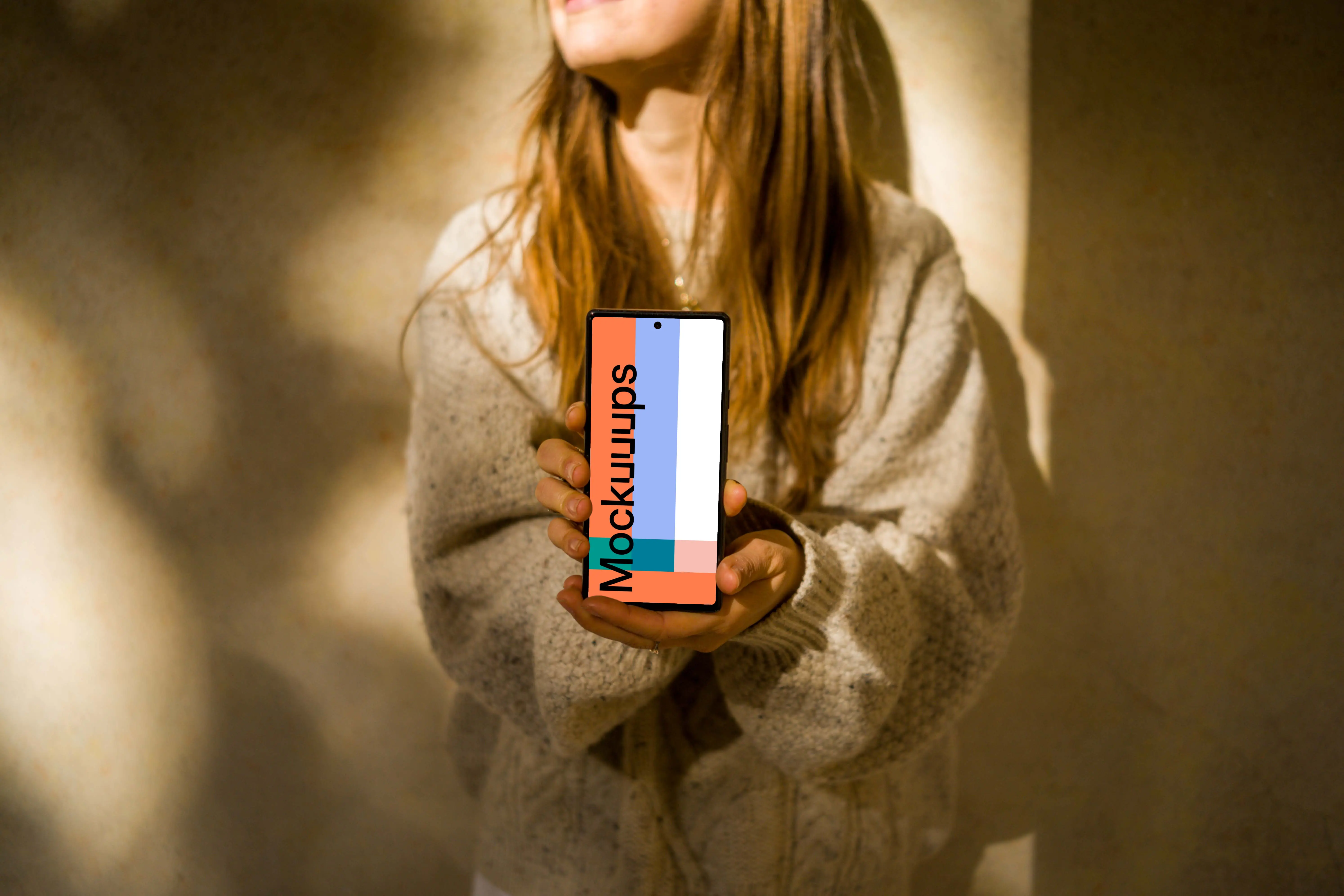 Woman showing a Google Pixel 6 mockup