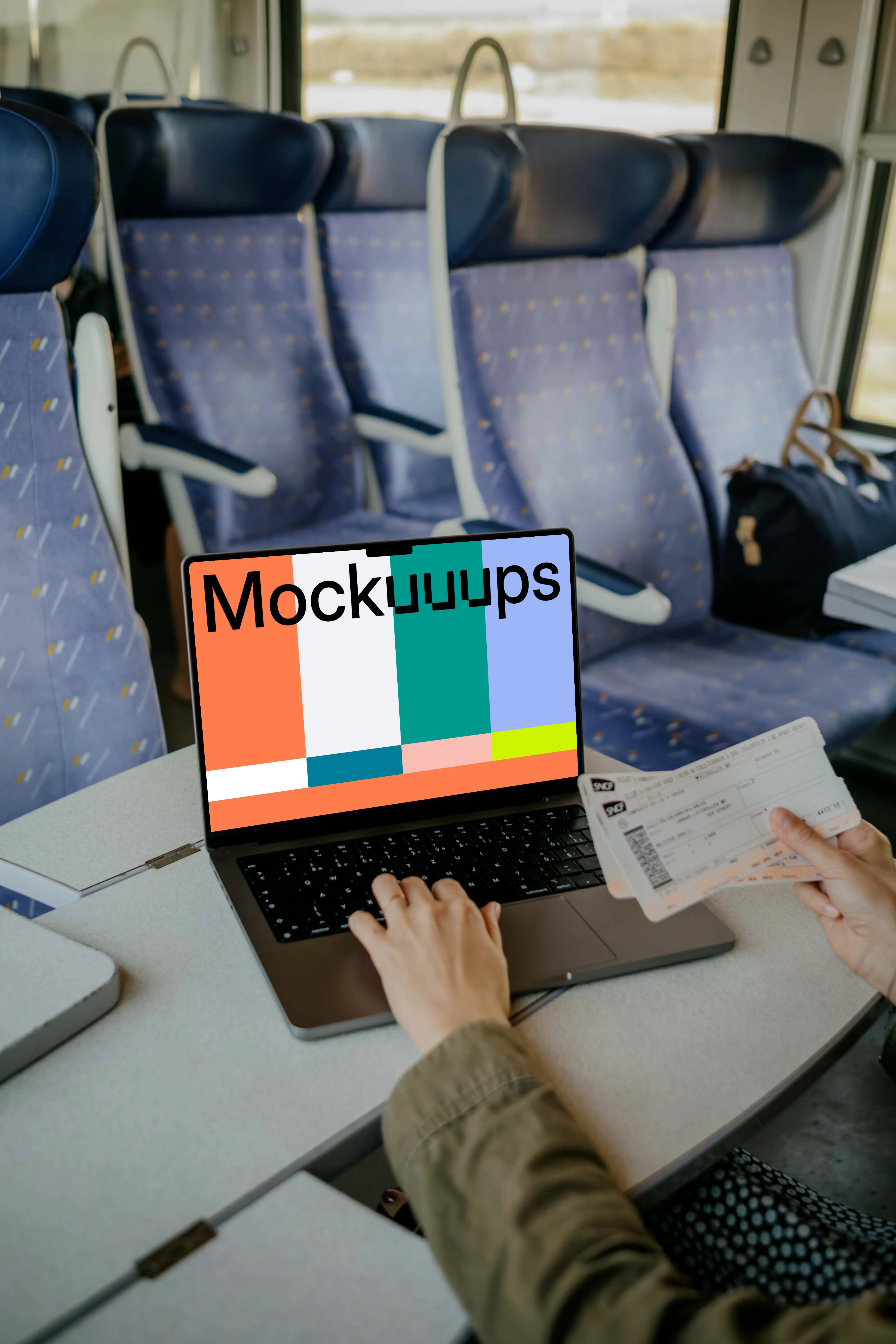 Woman typing on a MacBook Pro 14 mockup