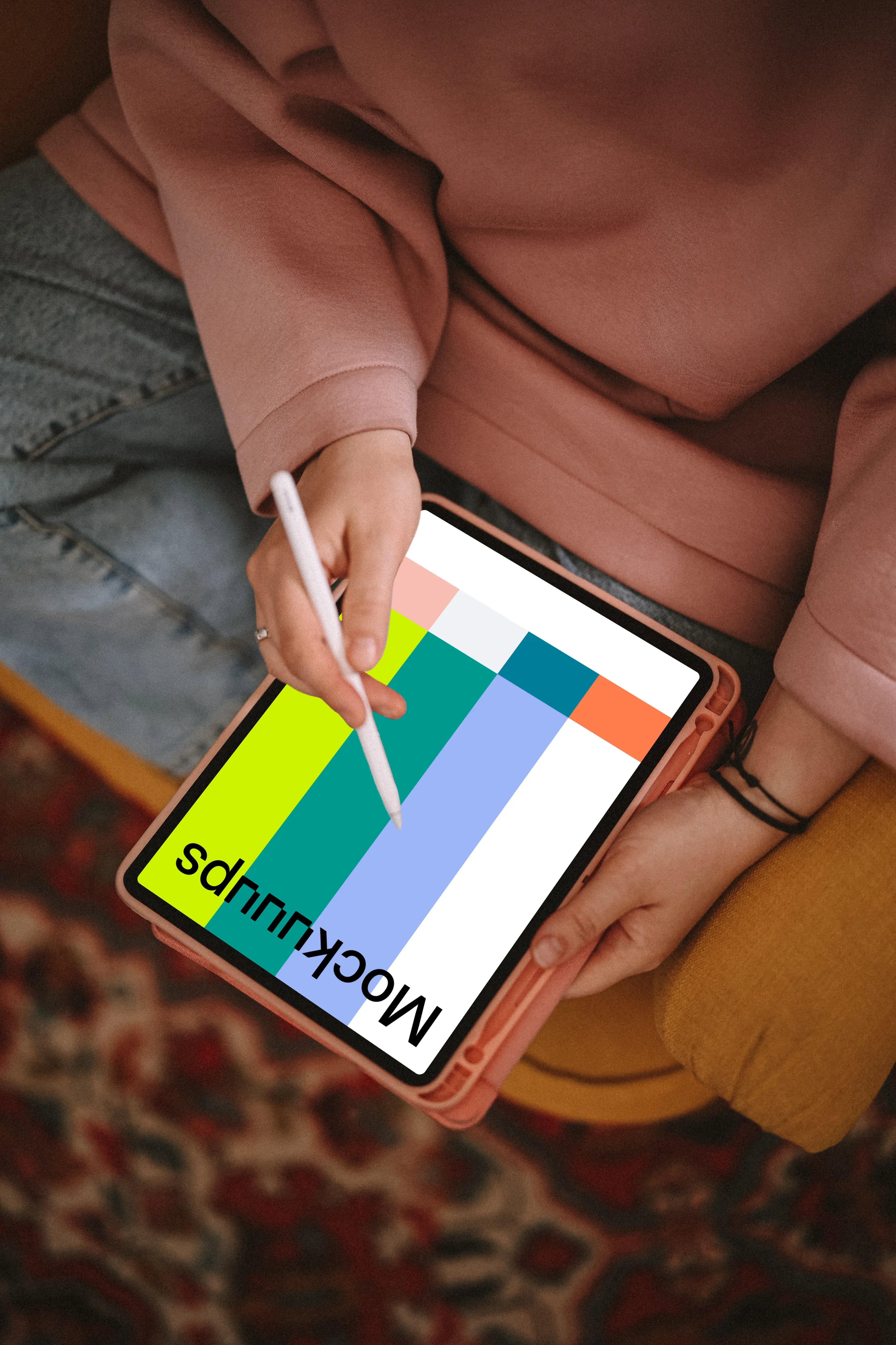 Woman working on the iPad Air mockup