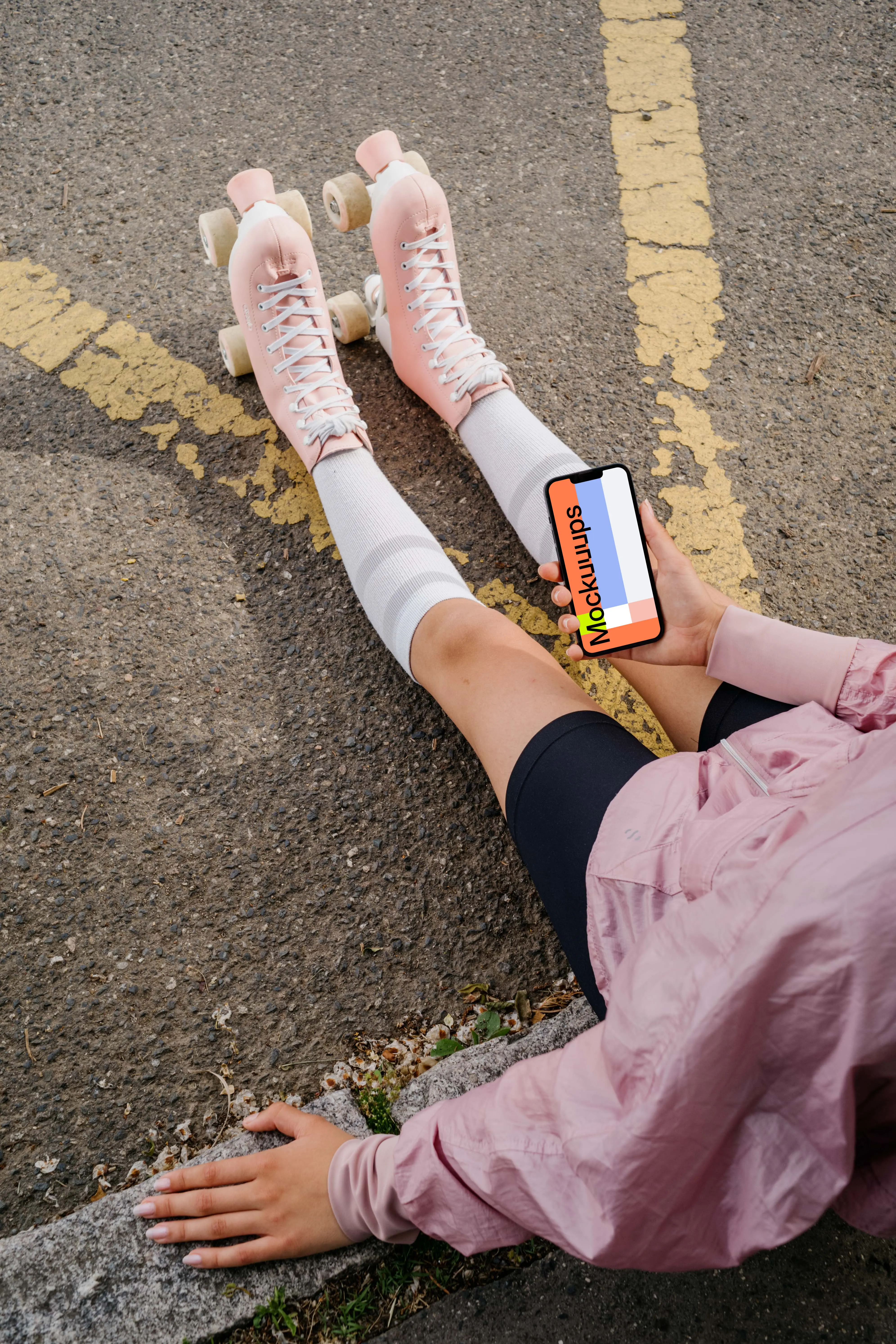 Young woman holding a phone mockup