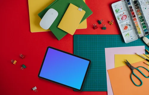 Mockup of tablet surrounded by school equipment