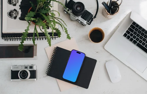 Office desk with a smartphone mockup