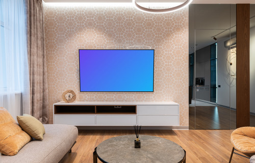 Smart television mockup in a well-designed living room