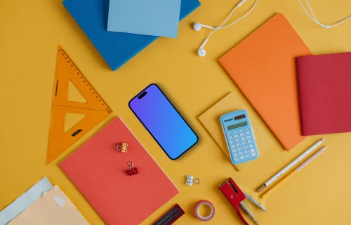 Smartphone mockup with back to school elements around