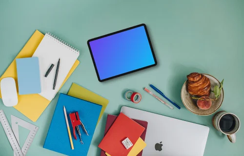 Tablet mockup lying on the student desk