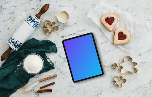 Tablet mockup with christmas pastry