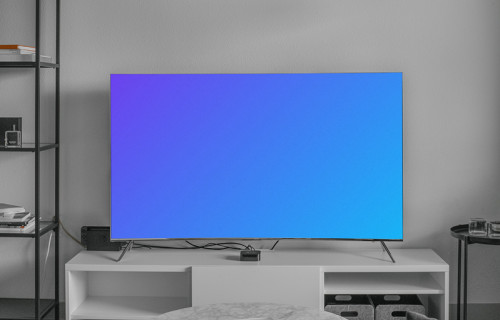 Television mockup on a white TV stand