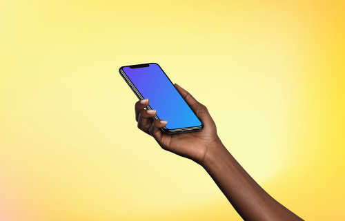 Woman holding iPhone XS mockup (Perspective - Gradient 1)