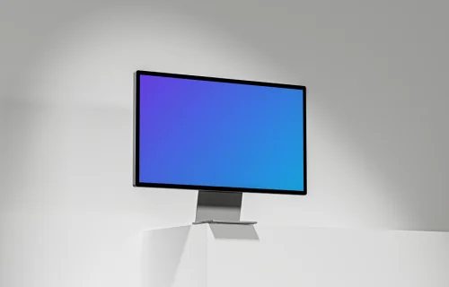 mockup do Apple Studio Display em um pedestal branco