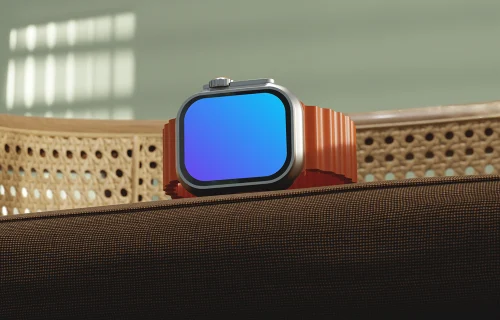 Apple Watch Ultra mockup on a textured fabric surface
