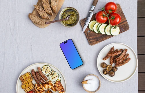 Teléfono con temática de barbacoa mockup