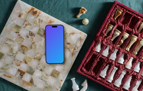 iPhone com tema de jogos de tabuleiro mockup