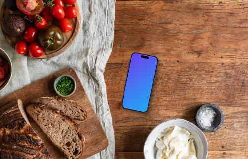 Delicias para el desayuno y un iPhone mockup