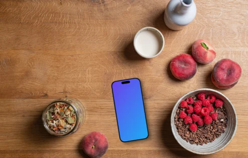 iPhone sur le thème du petit-déjeuner mockup