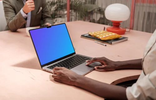 Business meeting with MacBook Pro 14 mockup