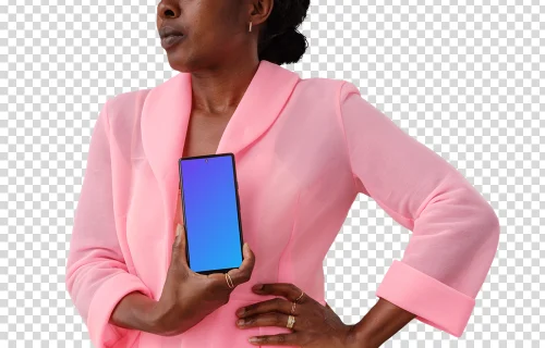Businesswoman with a Google Pixel 6 mockup in her hand