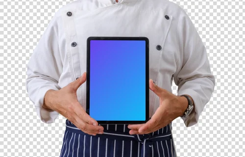 Chef de cuisine with an iPad Air mockup
