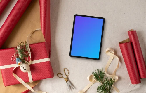 Christmas gift mockup with a tablet