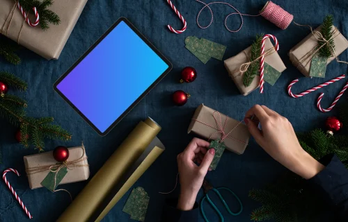 Christmas table with a tablet mockup