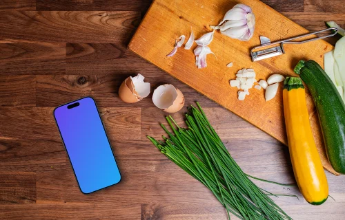 Colorido iPhone mockup en la cocina