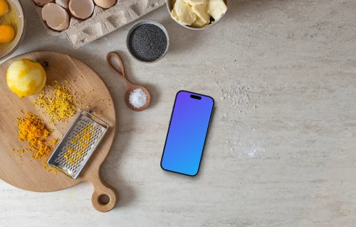 Escena de cocina con el iPhone mockup