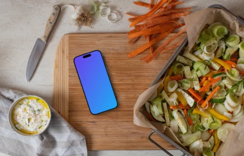 Séance de cuisine avec un iPhone mockup