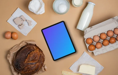 Device mockup between groceries