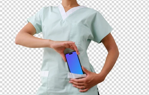 Doctor with an iPhone mockup in her hand