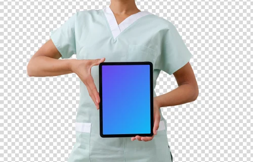 Female doctor holding an iPad mockup in her hands
