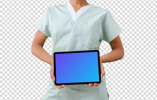 Female doctor with an iPad Air mockup